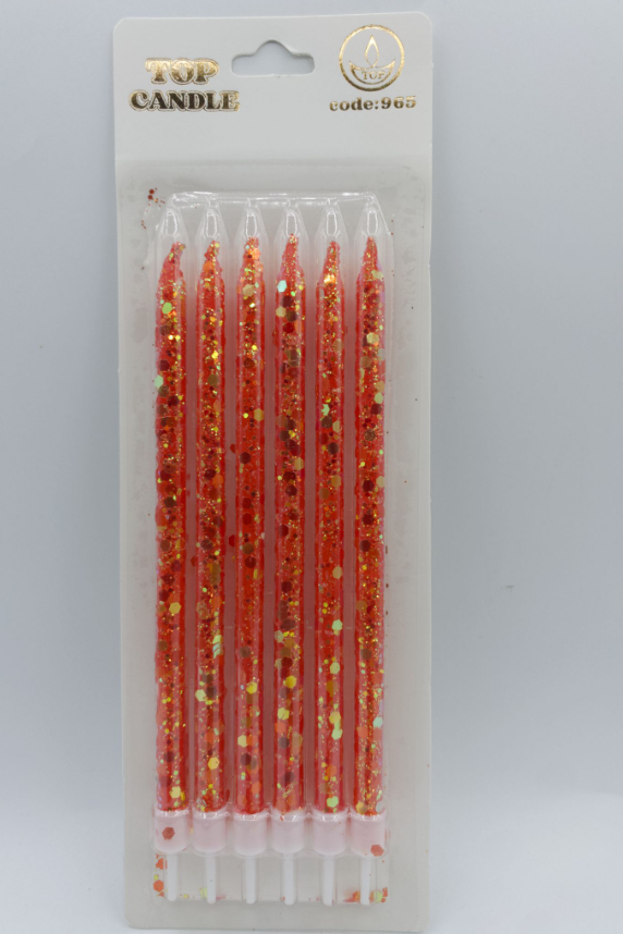 Kırmızı Simli Doğum Günü Mumu 6 Lı Kod: 965